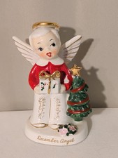 Vtg NAPCO Christmas December Angel Tree Gold Halo Ceramic Figurine MCM Japan picture