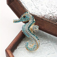 Women Charming Vintage Seahorse Brooch with Sparkling Rhinestones picture