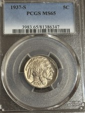 1937 S 5C Buffalo Nickel PCGS MS65 Brilliant Uncirculated Coin picture