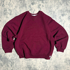 Vintage Russell Athletic Men's Burgundy Fleece Pullover Crewneck V-Stitch M picture