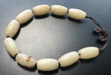 Vintage Chinese White Jade Bead Bracelet 10 Large Barrel Beads Translucent picture