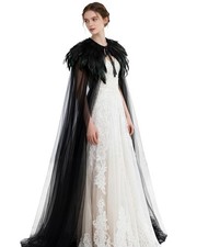 L'VOW Women's Gothic Feather Cloak Witch Black Tulle Cape  picture