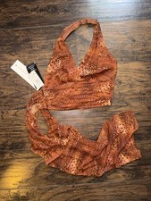 Vintage Carmen Marc Valvo Collection Silk Halter Crop  Top Animal Brown size 4 picture