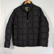 Vintage Eddie Bauer Jacket Mens L Goose Down Quilted Black Full Zip Puffer picture