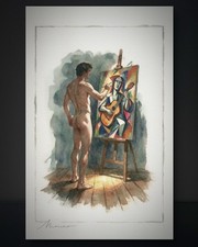 Original Watercolor Painting Male Figure Portrait Book Page  (5.5 × 8.5 inches) picture