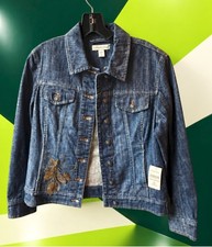 Coldwater Creek Beaded Denim Jacket Embroidered Floral Boho Petite P6 NWT picture