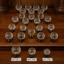 Lot 23 VTG 1930’s Faceted Glass Crystal Drawer Pulls Brass Cabinet Knobs 3 Sizes picture