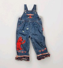 Rare Vintage Clifford Big Red Dog Girls 2T Blue Denim Overalls 90s picture