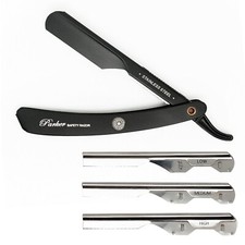 Parker PTABK Adjustable Stainless Steel Black Straight Edge BARBER RAZOR - NEW picture