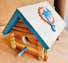 Miami Dolphins Wooden Painted Bird House NFL Collectible 10”x10”x8” Handmade picture