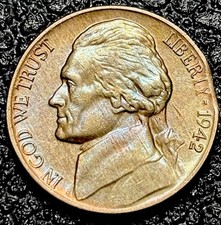 1942-p TYPE 1 FULL STEPS ERROR Jefferson Nickel CLIPPED PLANCHET ERROR picture