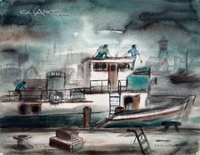 1950s PLAYA DEL REY Oil Fields Painting by CaLiFoRnia Regionalist J.C. WRIGHT picture
