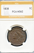 1838 1c Coronet Head Large Cent MS 62 PGA # 1838 Brown MS 62 + Bonus picture