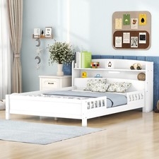 Full Modern Platform Bed Frame Antique White Wood 87