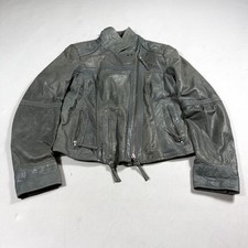 Vintage CRISCA Real Leather Biker Jacket Women's Small Gray Asymmetrical Zip Y2K picture