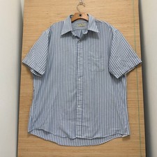 Vintage LL Bean Mens 17.5 Blue White Striped Oxford Short Sleeve Shirt USA Made picture