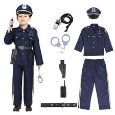 Kids Police Officer Costume Role Play Kit Hat Badge Belt Handcuffs Size S 5-7 picture