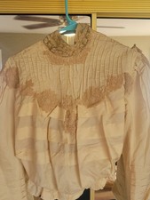 ANTIQUE EDWARDIAN BODICE TOP CREAM COLOR WITH LACE DETAILS AS IS COND XS picture