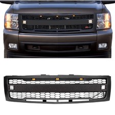 Black Front Grill for 2007-2013 Chevy Silverado 1500 Grille w/Lights and Letter picture
