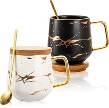 W&S CLASSICS Classic Ceramic Kintsugi Style Coffee Tea Mug Gold Inlay, Spoon picture
