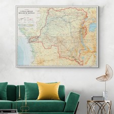 1951 Belgian Congo Map – Colonial Africa Borders, Geography & History Print picture