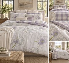 Yves Delorme Paris King Duvet Cover Reversible Floral Poppy Checkered Plaid picture
