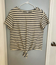 Old Navy Women’s Striped Tie-Front Short Sleeve Round Neck Knit Tee M picture