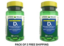 2 Pack Spring Valley Vitamin D3 Softgels, 125 mcg per Softgel, 5,000 IU, 250 Ct picture