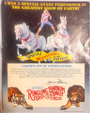 Ringling Bros. and Barnum & Bailey Signed 1975 Bicentennial Certificate picture