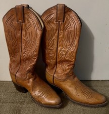Vintage Justin Cowboy Boots 7.5 B Tan Brown Leather Western USA Style picture