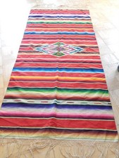 LARGE 37x81 VINTAGE MEXICAN SILK CENTER SALTILLO WOOL SERAPE BLANKET WEAVING picture