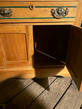 Antique Oak Collector's Cabinet 30x14x28 w/ Drawer, Shelf, 2 Raised Doors picture