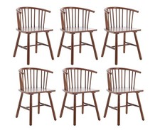 Walnut Dining Chairs Set 6 Farmhouse Spindle Arms Curved Back Windsor Brown picture