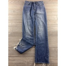 Madewell Rigid Straight Crop Jeans Medium Wash Raw Hem 100% Cotton Size 27 picture