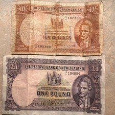 Reserve Bank of New Zealand Banknotes Lot (2): $1 One Pound & 10 Shillings picture