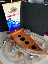 🦐 Rare Kirin Beer Shrimp Fishing Boat Wood Bottle Display Beer Collectable picture