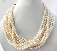 7 Strands Genuine Natural 6-7mm White Freshwater Pearl Necklace 18'' picture