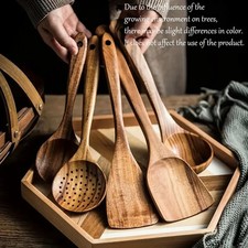 Wood Kitchen Utensils Set, 5 PCs Natural Acacia Wooden Spoons For Cooking picture