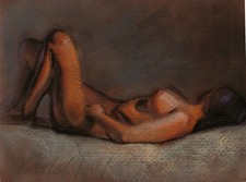 Reclining Female Nude Original Soft Pastel Drawing 5x7 Realism Contemporary Art picture