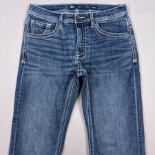 BKE Jeans Mens 31x32 Blue Jake Buckle Pants Faded Embroidered Stretch Distressed picture