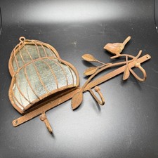 Creative Co-Op Rustic Cast Iron Birdcage Mirror Wall Hook Rack Bird Branch Decor picture