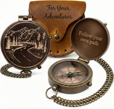 Engraved Brass Pocket Compass Gifts for Men – Vintage Antique Compass picture