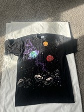 Vintage Liquid Blue 1996 Space Galaxy All Over Print Double Side Black Size XL picture