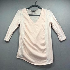 A Pea in the Pod Maternity Top Womens Small Coral Pink Asymmetrical Hem V-Neck picture