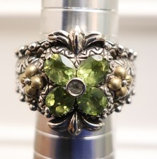 Barbara Bixby ring flower peridots green in sterling silver 925 18K Sz 8 signed picture