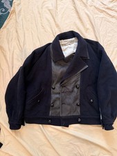 Vintage G. Gucci Navy Wool & Leather Double-Breasted Jacket Size 46 Italy Men's picture
