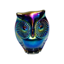 Fenton Iridescent Carnival Blue Glass Owl 3