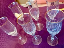 6 pc. Vintage Mikasa Crystal Champagne Flutes -  “Gold Crown” 8.5” picture