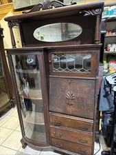 Victorian Oak SIDE BY SIDE BOOKCASE SECRETARY DESK Combo China Cabinet Vintage picture