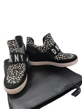DKNY Cosmos Black & White Animal Print Hidden Wedge Sneakers Worn Once picture